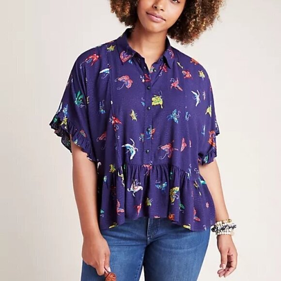 Maeve by Anthropologie Mallory Ruffled Butterfly Peplum Blouse Oversized XS - Picture 1 of 13